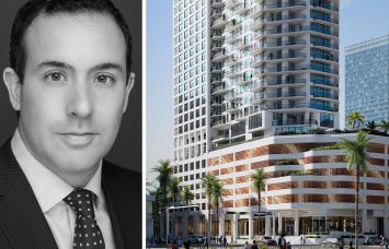 LCOR's Anthony Tortora and a rendering of 1775 Biscayne in Miami.