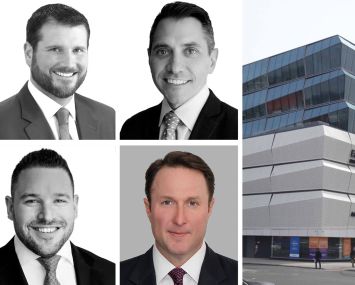 Clockwise from top left: Justin Shepard, Jay Miele, Adam Spies, and Ben Appel of Newmark and 101 Pennsylvania Avenue in Brooklyn.