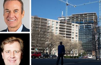 Greystar CEO Bob Faith (top), GID CEO Greg Bates, and construction in Arlington, Va.