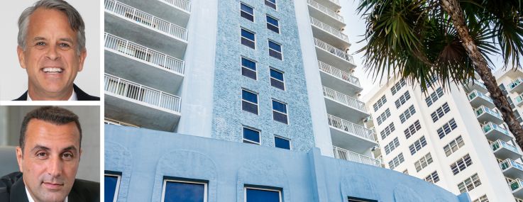 Kolter Group's Bobby Julien (top), BH Group's Isaac Toledano (center) and Liat Toledano, and Port Royale at 6969 Collins Avenue, Miami.