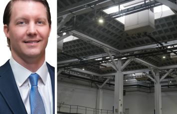 Newmark's Chris Kramer and an empty storage building.