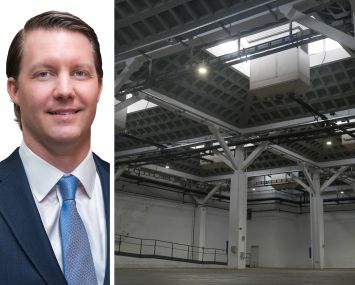 Newmark's Chris Kramer and an empty storage building.