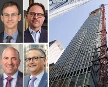 Grubb Properties's Clay Grubb (clockwise from top left), Maxim Capital Group's Adam Glick, Skylight Real Estate Investors's Gavin Evans, and Greenbarn Investment Group's David Welsh, and 8 Carlisle Street.