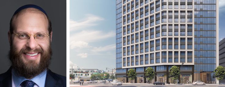 Meridian Capital Group's David Bollag (top) and Naphtali Marrus, and a rendering of 101 Market Street in Newark, N.J.