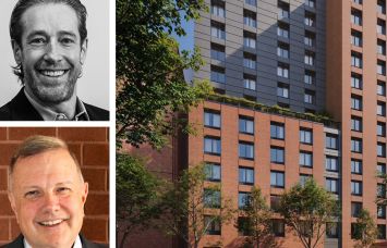 Slate Property Group's David Schwartz (top), RiseBoro Community Partnership's Kieran Harrington, and a rendering of 178 Montrose Avenue/73 Messerole Street, Brooklyn.