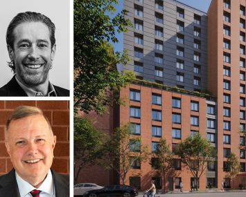 Slate Property Group's David Schwartz (top), RiseBoro Community Partnership's Kieran Harrington, and a rendering of 178 Montrose Avenue/73 Messerole Street, Brooklyn.