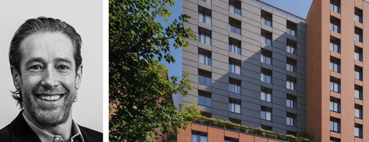 Slate Property Group's David Schwartz (top), RiseBoro Community Partnership's Kieran Harrington, and a rendering of 178 Montrose Avenue/73 Messerole Street, Brooklyn.