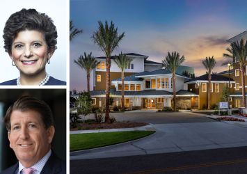 Ventas CEO Debra A. Cafaro (top), Harrison Street CEO Christopher Merrill and Clearwater at Riverpark in Oxnard, Calif.