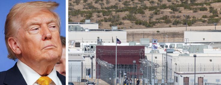 President Donald Trump and the California City Immigration Processing Center in California City, Calif.