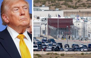 President Donald Trump and the California City Immigration Processing Center in California City, Calif.
