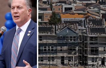 Los Angeles County Assessor Jeff Prang and a housing development under construction in Valencia, Calif.