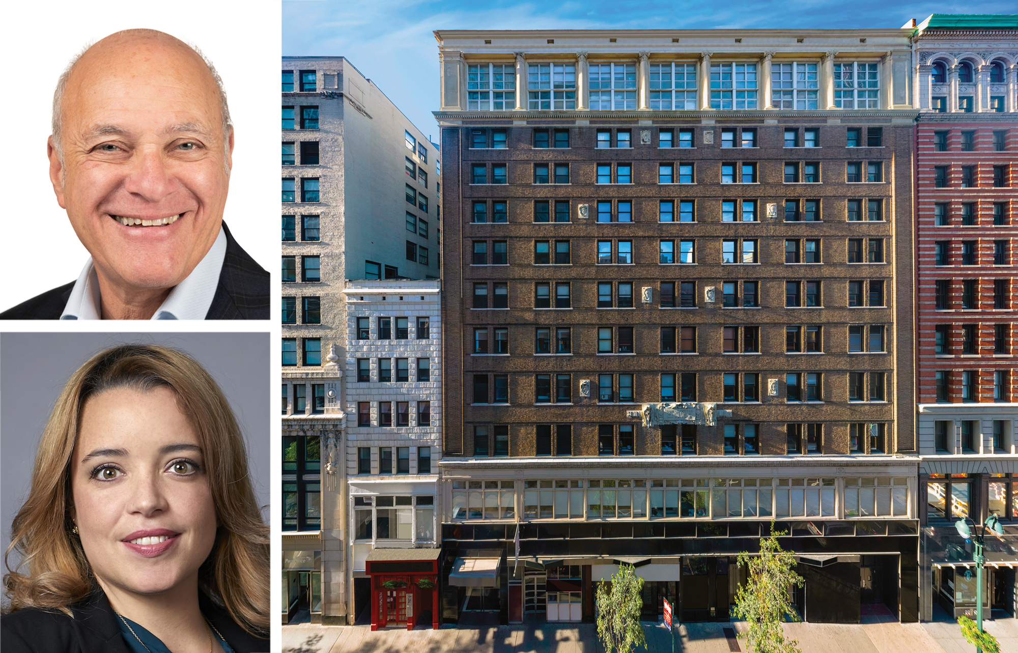 Lincoln Property Company's Jeffrey Rosenblatt (top) and Christina de Jesus, and 20 West 33rd Street.
