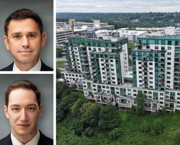 Walker & Dunlop's Jonathan Zilber (top) and Joel Chetner, and Miroza at Ridge Hill in Yonkers, N.Y.