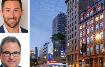 JLL's Joseph Sipala (top) and Mitch Konsker, and 838 Broadway.