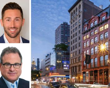 JLL's Joseph Sipala (top) and Mitch Konsker, and 838 Broadway.