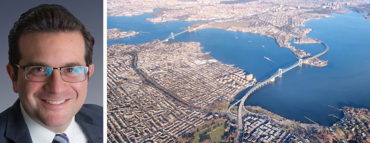 Schuckman Realty President Kenneth Schuckman and an aerial view of Whitestone, Queens.