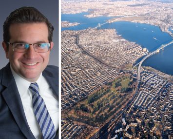 Schuckman Realty President Kenneth Schuckman and an aerial view of Whitestone, Queens.