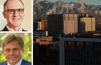 Nomura's Larry Kravetz (top), Keller Investment Properties' Scott Keller, and an aerial view of Salt Lake City, Utah.