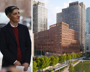 Leila Bozorg, Deputy Mayor for Housing and Planning and a rendering of The Orion in Hunter's Point, Queens.