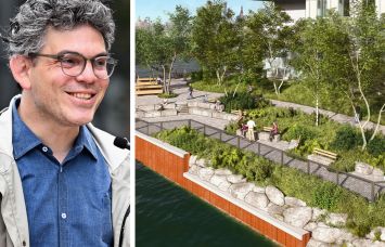 City Councilman Lincoln Restler and a rendering of the Monitor Point development in Brooklyn.