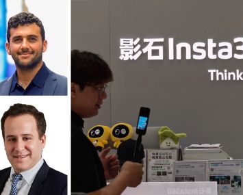 Isa Realty Group's Louis Franco (top), Newmark's Ross Berkowitz and an Insta360 store in Shanghai, China.