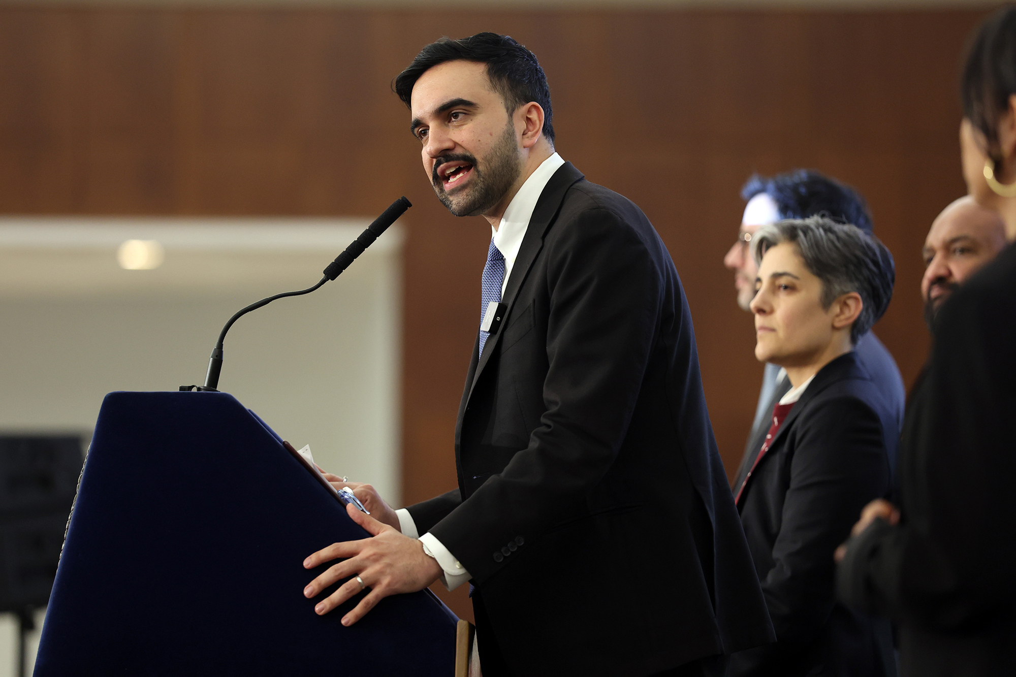 Mayor Zohran Mamdani speaks at a "Rental Ripoff" hearing at Fordham University in the Bronx in March.