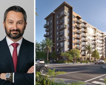 Baron Property Group President and founder Matthew Baron and a rendering of Metro Parc in Hialeah, Fla.