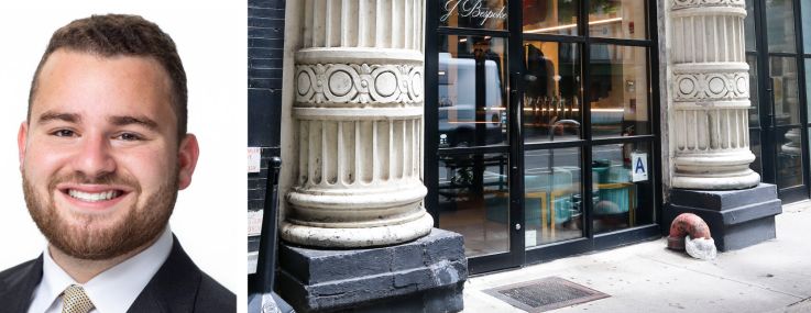 Meridian Capital Group's Max Freudenberger (top) and Michael Escava, and 121 West 27th Street.