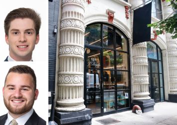 Meridian Capital Group's Max Freudenberger (top) and Michael Escava, and 121 West 27th Street.
