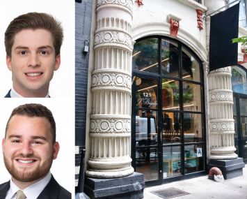 Meridian Capital Group's Max Freudenberger (top) and Michael Escava, and 121 West 27th Street.