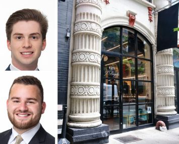 Meridian Capital Group's Max Freudenberger (top) and Michael Escava, and 121 West 27th Street.