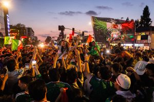 Mexico fans cheer at Seoul International Park in the Koreatown neighborhood of Los Angeles after their team won a World Cup match against South Korea.