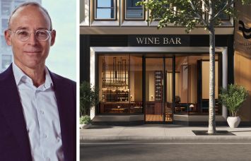 Miki Naftali of Naftali Group and a rendering of the wine bar planned for Williamsburg Wharf.