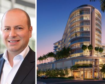 Arrow Real Estate Advisors' Morris Betesh and a rendering of 7200 Collins Avenue, Miami Beach, Fla.