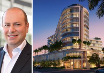 Arrow Real Estate Advisors' Morris Betesh and a rendering of 7200 Collins Avenue, Miami Beach, Fla.