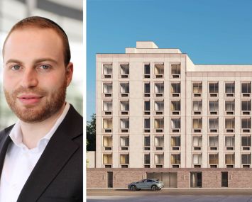 Arrow Real Estate Advisors' Israel Mermelstein and a rendering of 937-951 East 108th Street, Brooklyn.