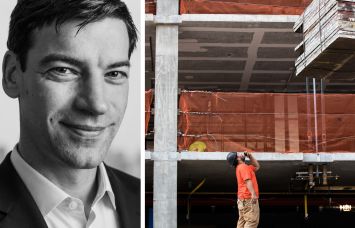 Latent Urban Ventures' Nate Bliss and a construction site in Brooklyn.