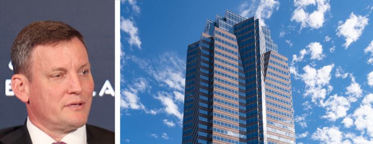 Paul Griggs (top), CEO at PricewaterhouseCoopers, Donald Bren of Irvine Company, and 2121 Avenue of the Stars, Los Angeles.