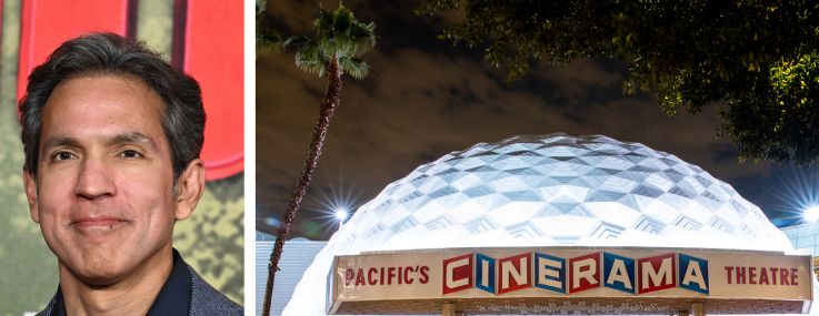 Sony Pictures Entertainment CEO Ravi Ahuja (top), Sony Pictures' Motion Picture Group CEO Tom Rothman, and Cinerama Dome Theatre in Hollywood, Calif.
