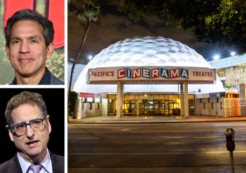 Sony Pictures Entertainment CEO Ravi Ahuja (top), Sony Pictures' Motion Picture Group CEO Tom Rothman, and Cinerama Dome Theatre in Hollywood, Calif.