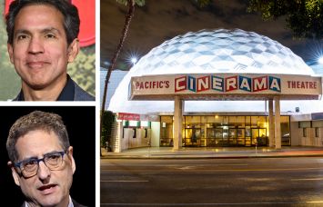 Sony Pictures Entertainment CEO Ravi Ahuja (top), Sony Pictures' Motion Picture Group CEO Tom Rothman, and Cinerama Dome Theatre in Hollywood, Calif.