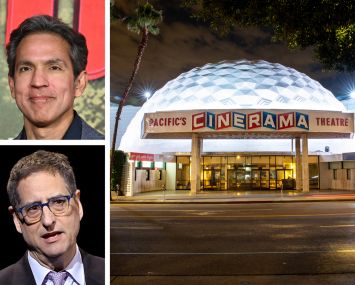 Sony Pictures Entertainment CEO Ravi Ahuja (top), Sony Pictures' Motion Picture Group CEO Tom Rothman, and Cinerama Dome Theatre in Hollywood, Calif.