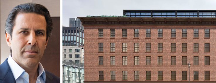 Robert Cayre of Aurora Capital Associates and a rendering of 675 Hudson Street.