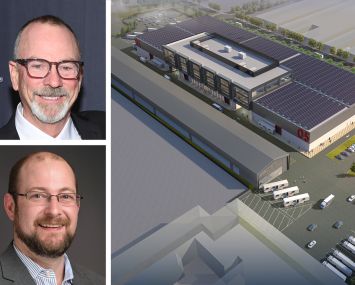 Great Point Studios CEO Robert Halmi (top), Nuveen Green Capital's Michael Doty and a rendering of Great Point Studios in Newark, N.J.