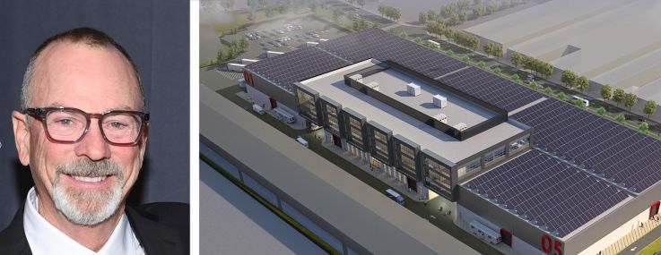 Great Point Studios CEO Robert Halmi (top), Nuveen Green Capital's Michael Doty and a rendering of Great Point Studios in Newark, N.J.