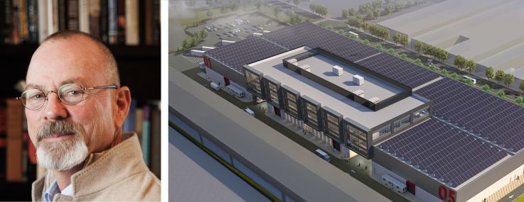 Great Point Studios CEO Robert Halmi (top), Nuveen Green Capital's Michael Doty and a rendering of Great Point Studios in Newark, N.J.