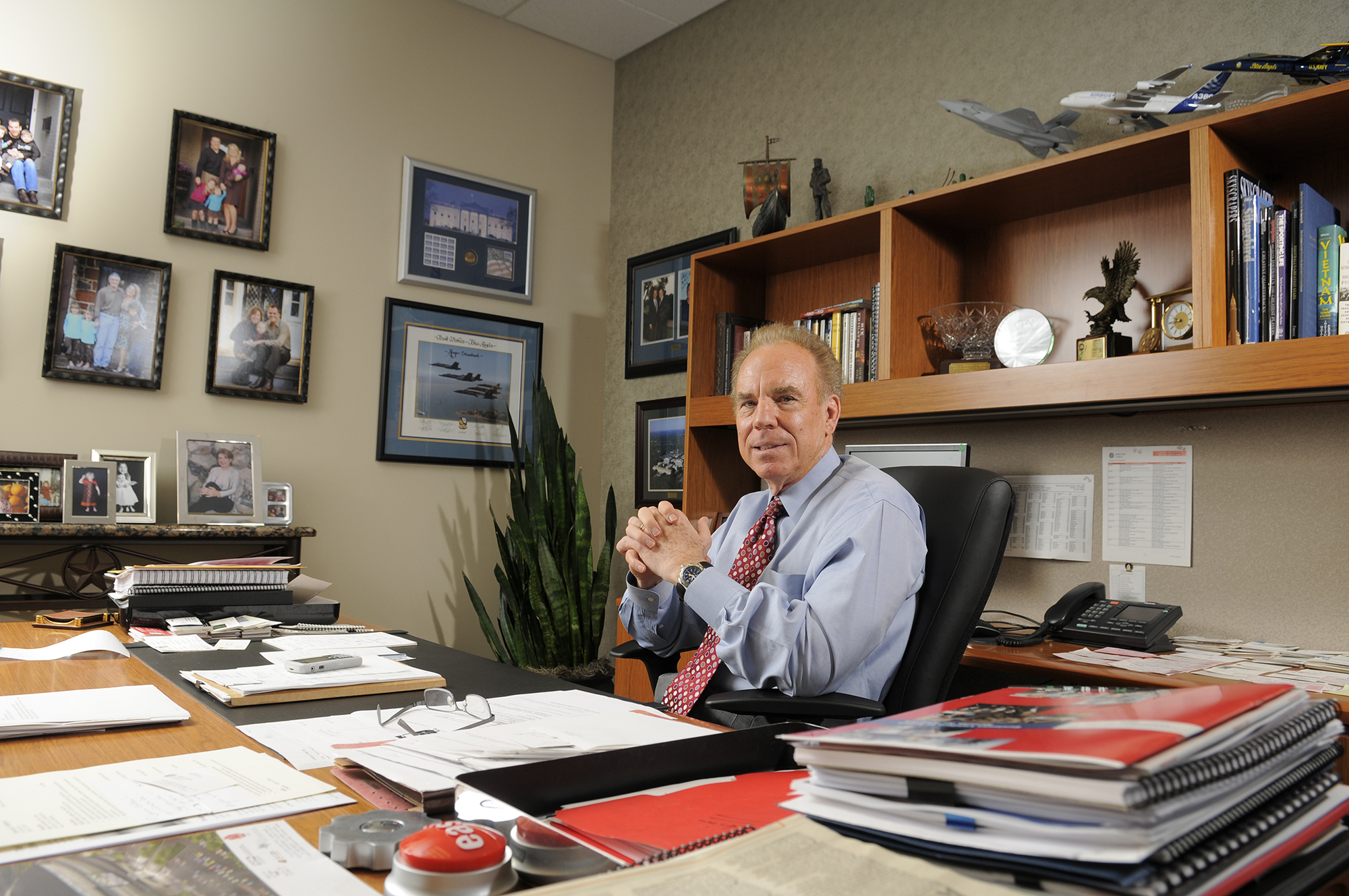 Former Dallas Cowboys quarterback and current commercial real estate investor conducting business at The Staubach Group office April 2, 2009 in Dallas, Texas.