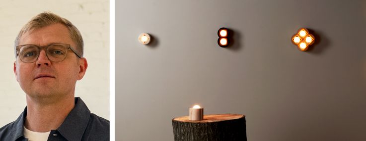 Stickbulb founders Russell Greenberg (top) and Christopher Beardsley, and an array of fixtures from Stickbulb.