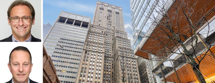 Empire State Realty Trust's Ryan Kass (top), Newmark's Scott Klau (center), CBRE's Evan Fiddle, and One Grand Central Place.