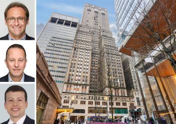 Empire State Realty Trust's Ryan Kass (top), Newmark's Scott Klau (center), CBRE's Evan Fiddle, and One Grand Central Place.